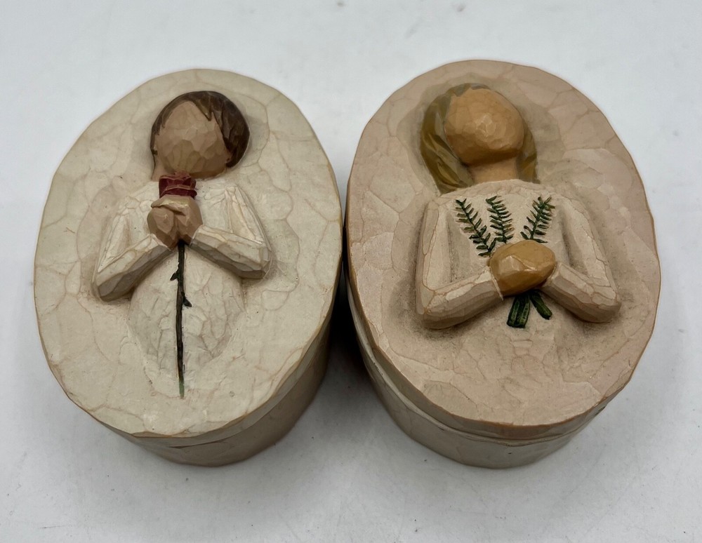 2 x Willow Tree Trinket Keepsake Boxes 2004 Loving Angel Rememberance Demdaco