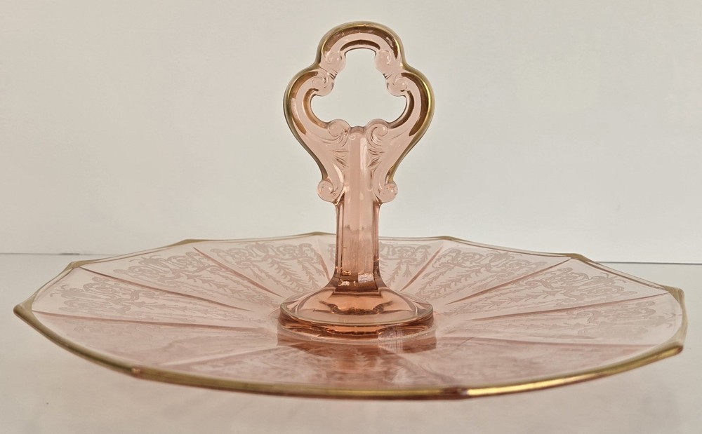 Vintage Pink Depression Glass Handle Server Decagon Shape