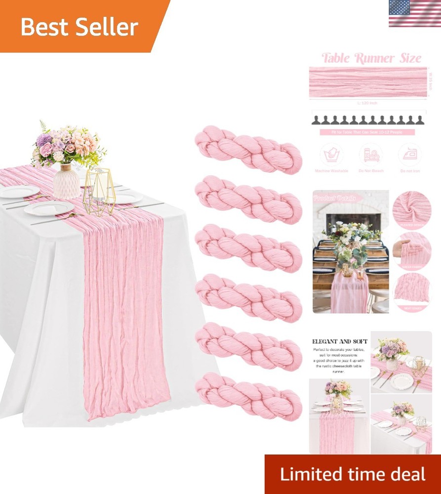 6 Pieces Pink Easter Spring 10FT Cheesecloth Table Runner Boho Gauze Fabric T...