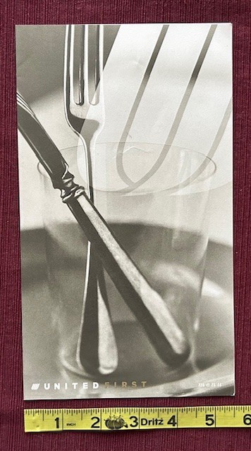 United Air Lines First Class Menu 1998