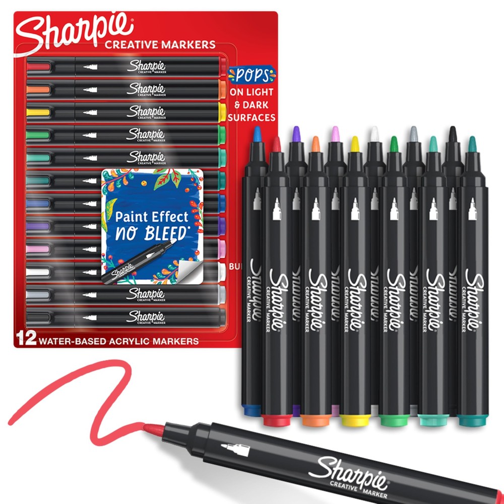 Creative Markers, Water-Based Acrylic, Bullet Tip, Assorted Colors, 12 Count ...