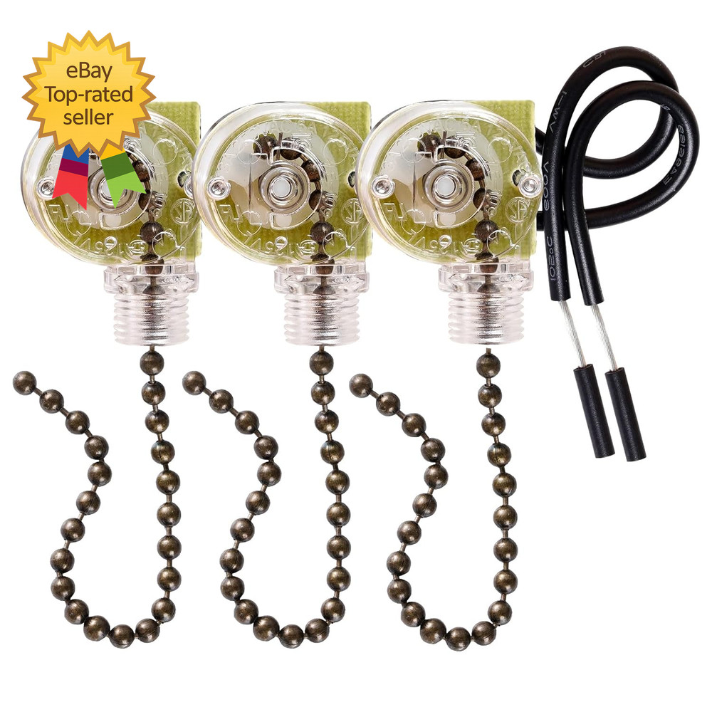 3 Pack Ceiling Fan Pull Chain Switch Zing Ear ZE 109 Two Wire Light Switch