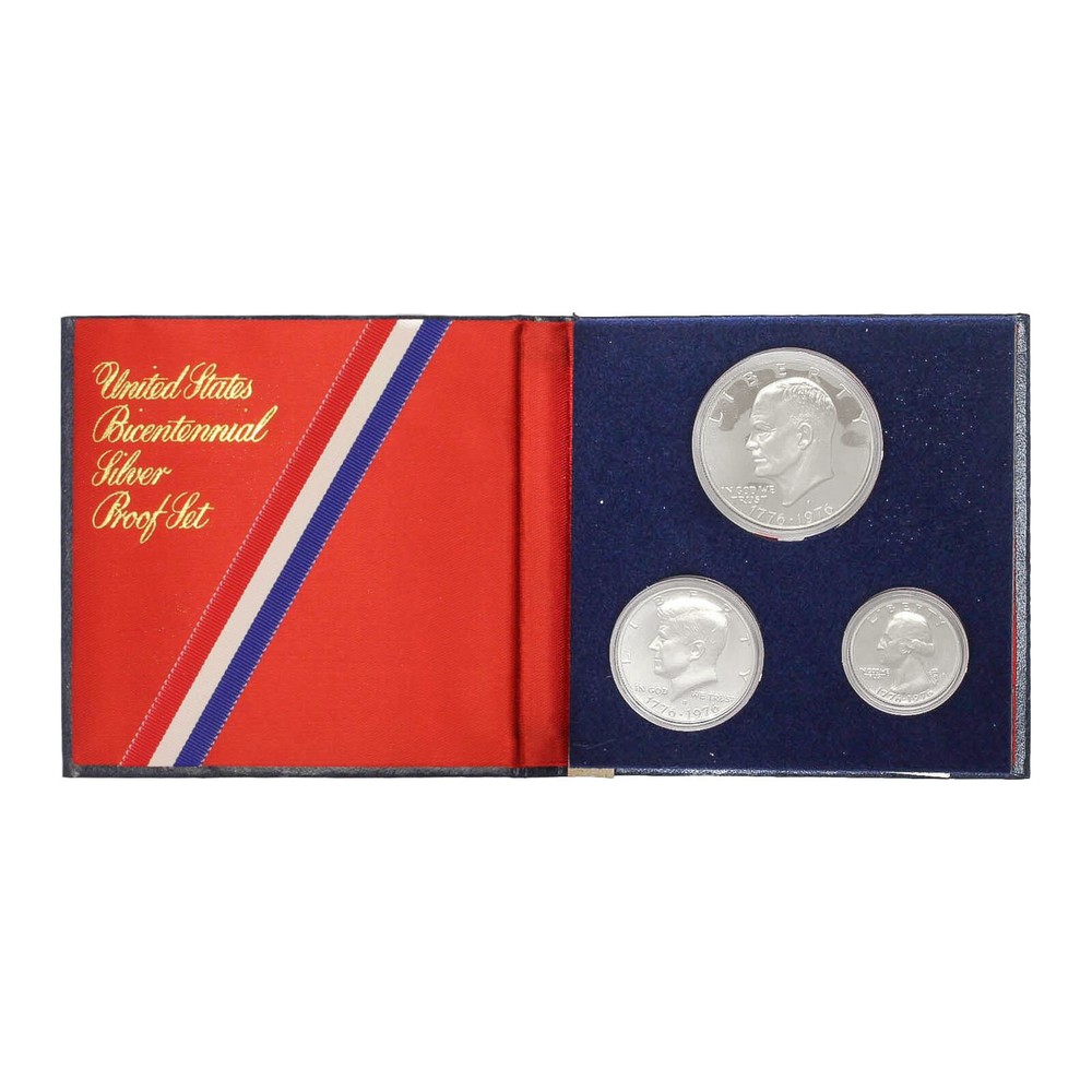 1976 S Proof Set 3 Piece Bicentennial 40% Silver With Outer White Box