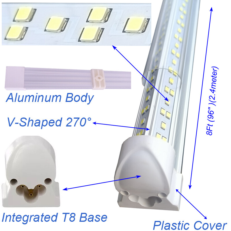 25Pc 8 Foot LED Shop Lights 144w Fixture 8FT T8 8' LED Tube Light Bulbs 6500K