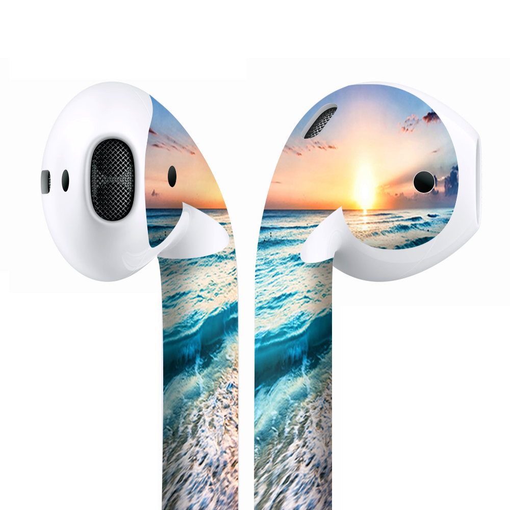 Skins Wraps compatible for Apple Airpods sunset on beach