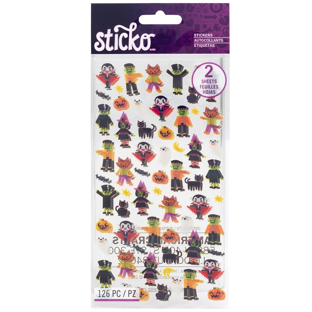 Sticko Flat Stickers-Tiny Halloween Characters, 126/Pkg - 3 Pack