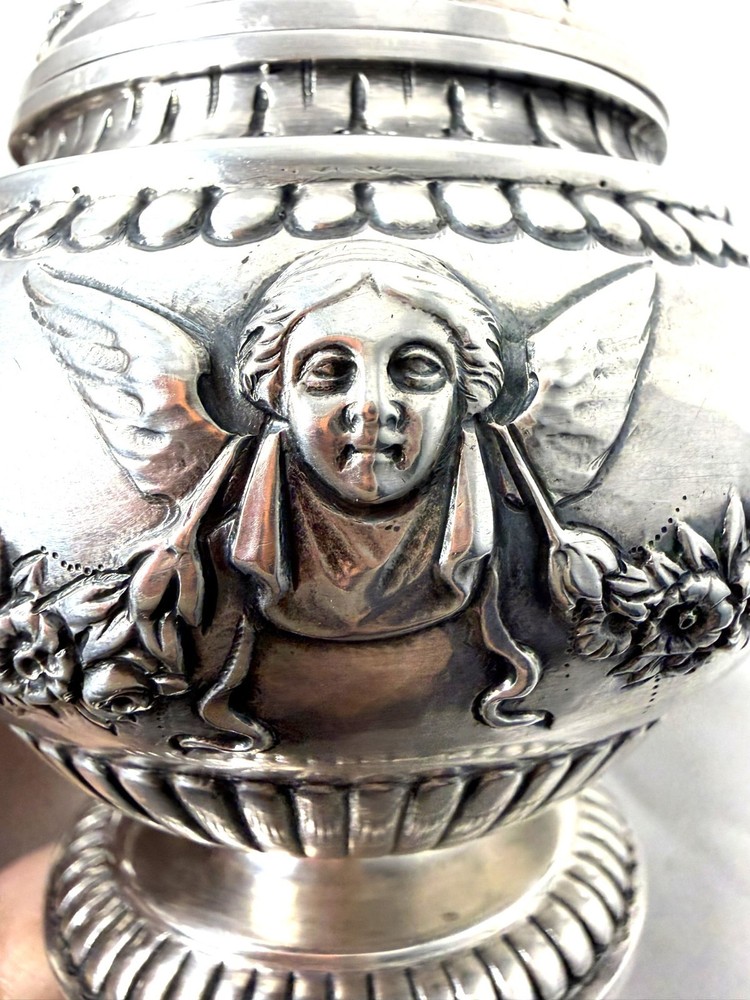 Antique Ornate Dutch 833 Silver Lidded Footed Sugar Bowl