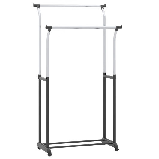 Rolling Clothes Rack Double Rod Garment Rack with Adjustable Height