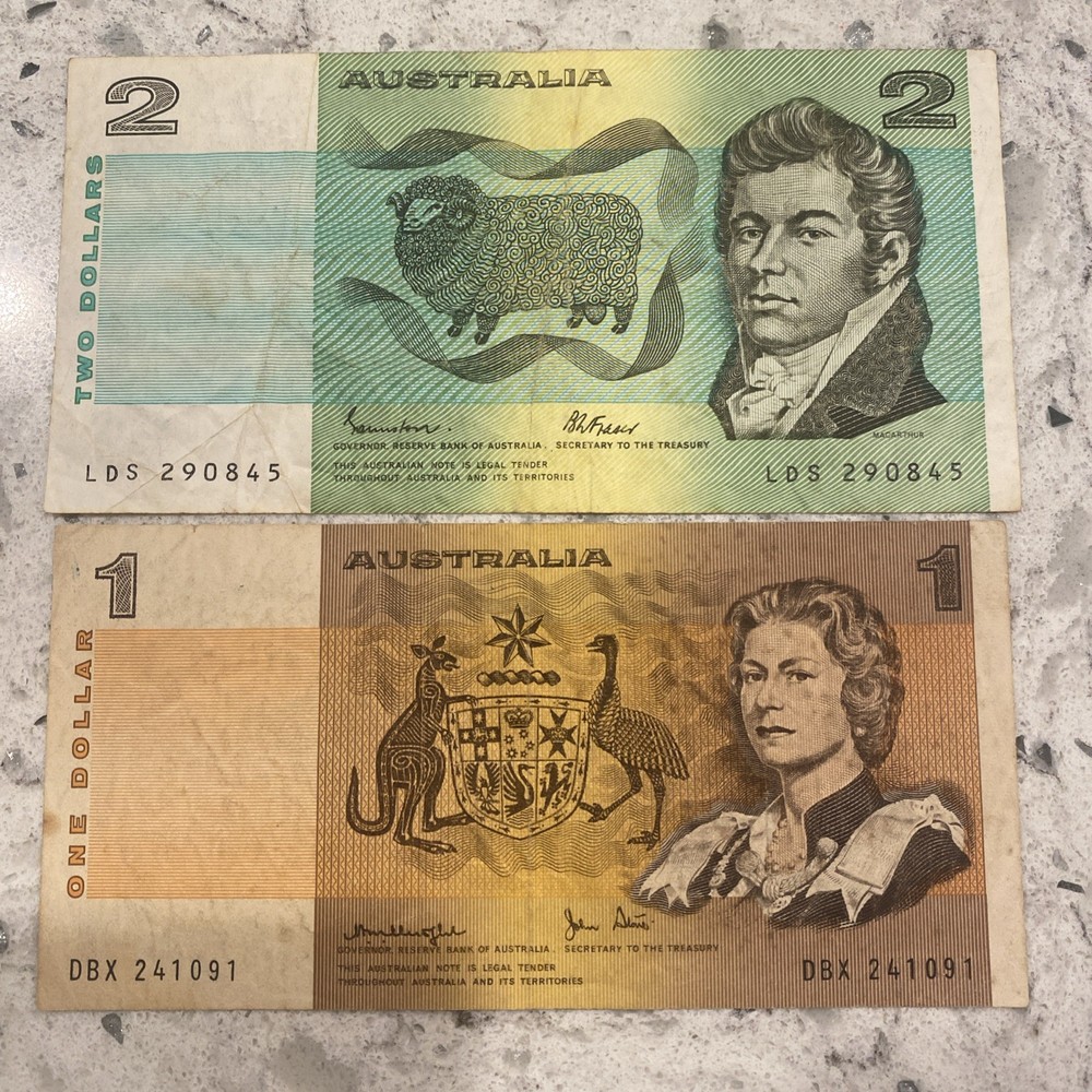 Australia  $1 And $2 Banknotes- 2 Pcs