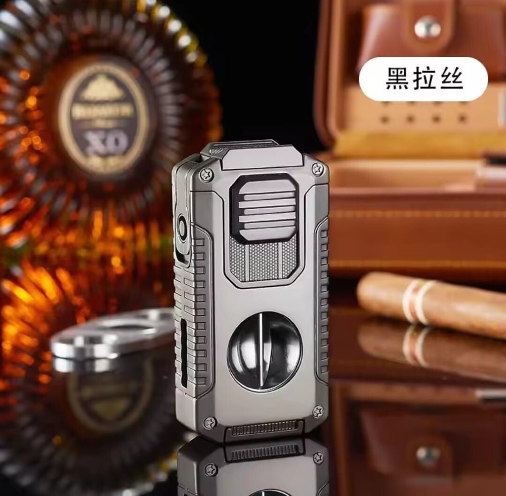 Multifunction Powerful Cigar Lighter with 3 Jet Turbo Fire V Cutter punch