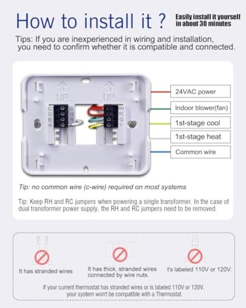 Non Programmable Thermostat for Home 1 Heat/ 1 Cool Single-Stage Blue Backlight