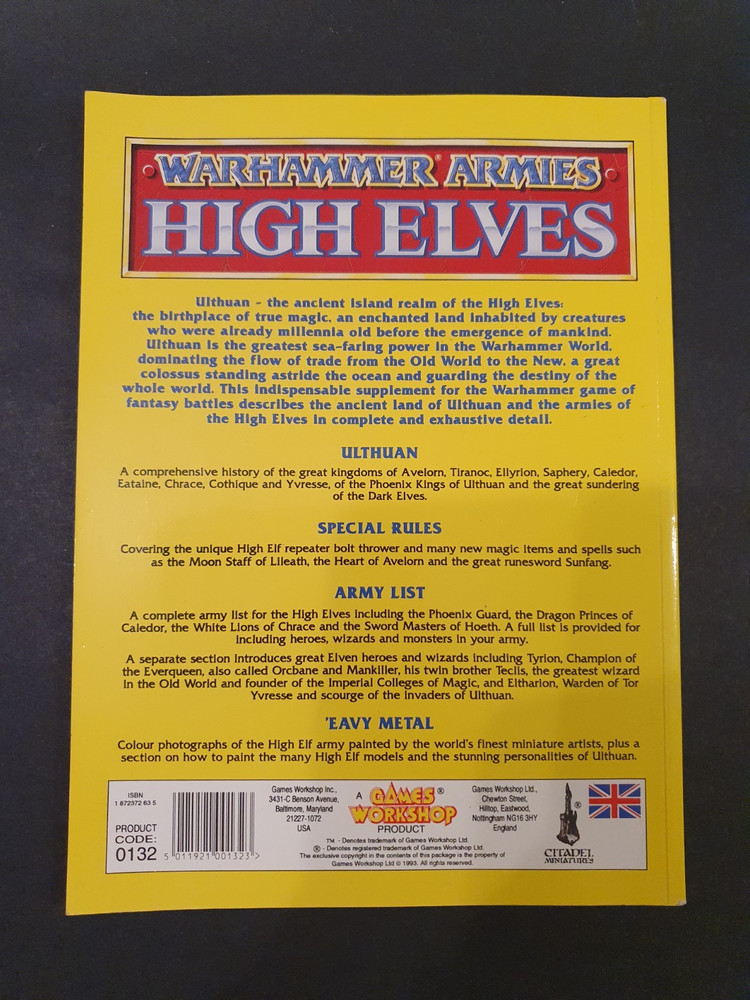 High Elves Army Book / Codex - 4th Edition - Warhammer Fantasy