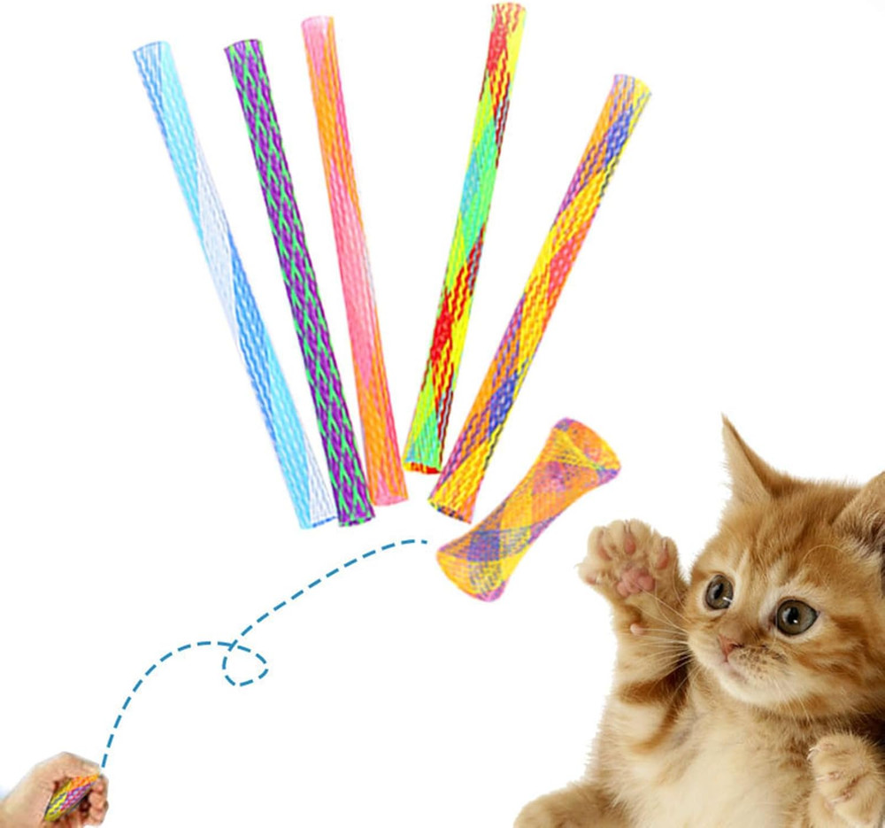 Cat Spring Tube Toy, 10Pcs Freely Folding Spring Shape Multi Bouncing Toy Fun Pe