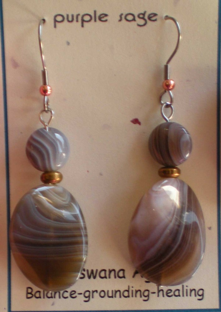 Botswana Agate Bead Earrings - Balance, Grounding, Healing e111