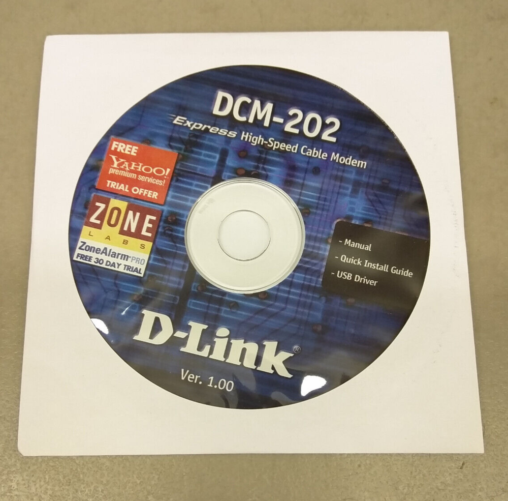 D-Link DCM-202 Cable Modem EUC Ethernet USB Stand CD-ROM