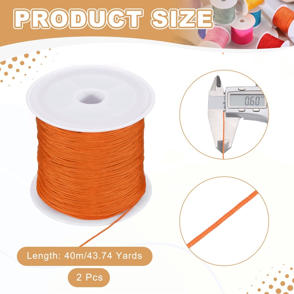 2 pcs 0.6mm String for Bracelets, 44 Yards Beading Thread(Bright Orange)