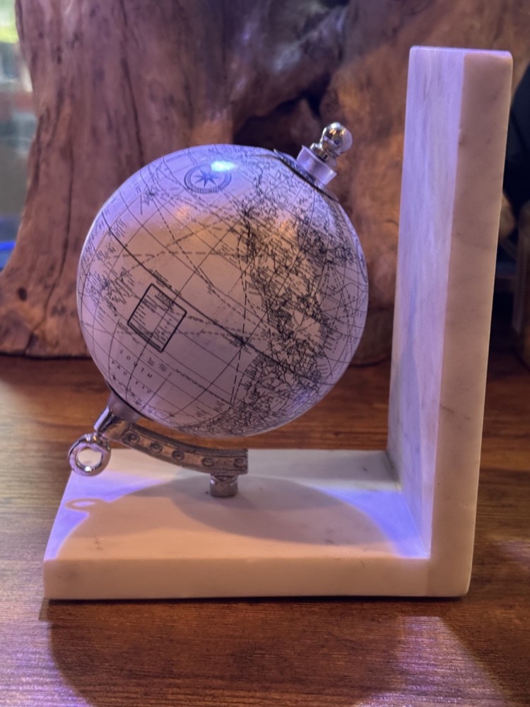 White Marble Globe Bookend with Marble Base