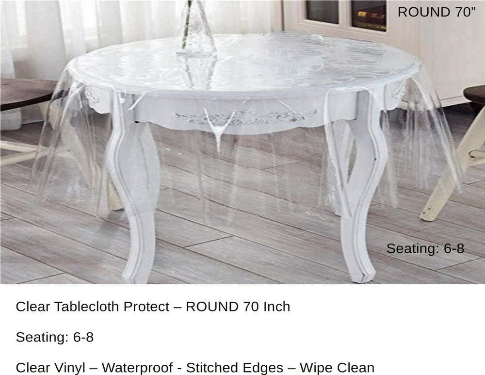 ROUND 70" - Crystal Clear Plastic Table Protector Tablecloth Vinyl Table Cover