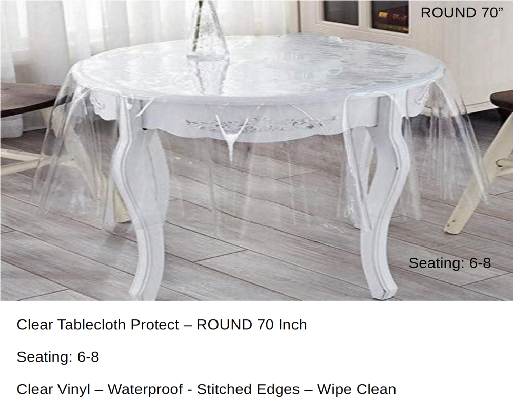 ROUND 70" - Crystal Clear Plastic Table Protector Tablecloth Vinyl Table Cover