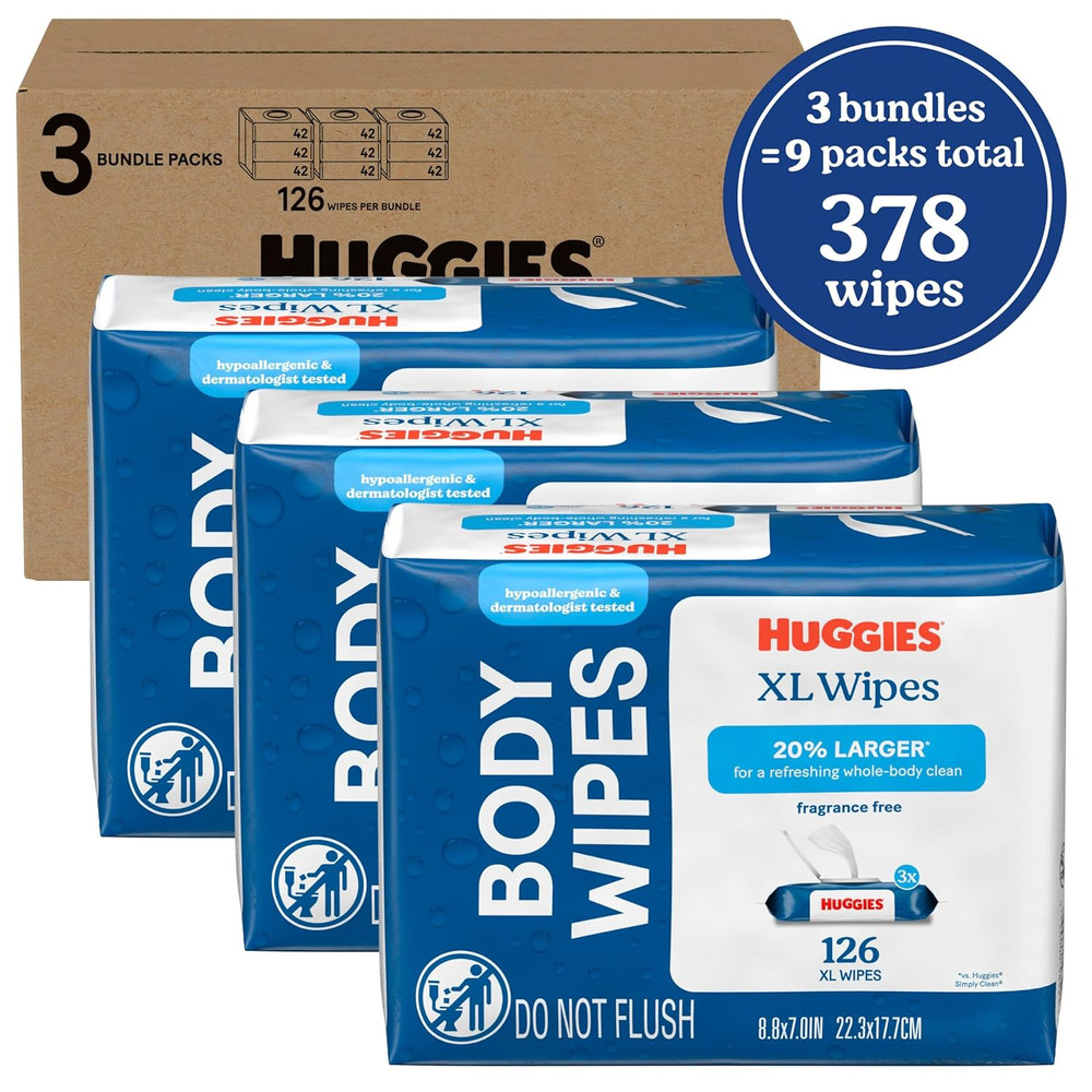Extra Large Unscented Wipes, 9 Flip-Top Packs, 378 Count