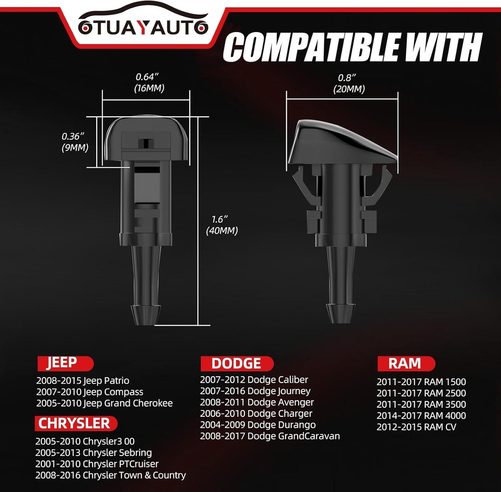 OTUAYAUTO Front Windshield Washer Nozzles - Replacement for Ram, Chrysler, Dodge