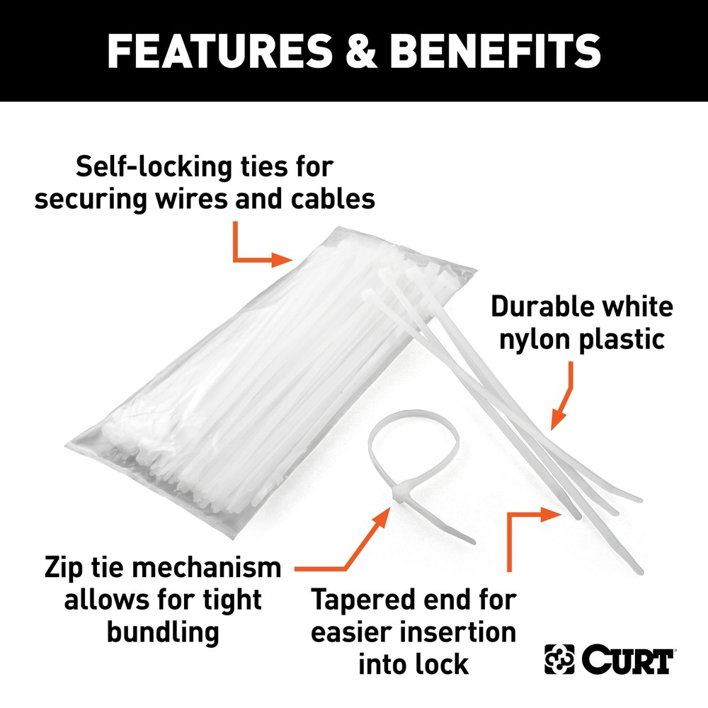 Curt-7-1/4" Plastic Zip Wire Ties (100-Pack)