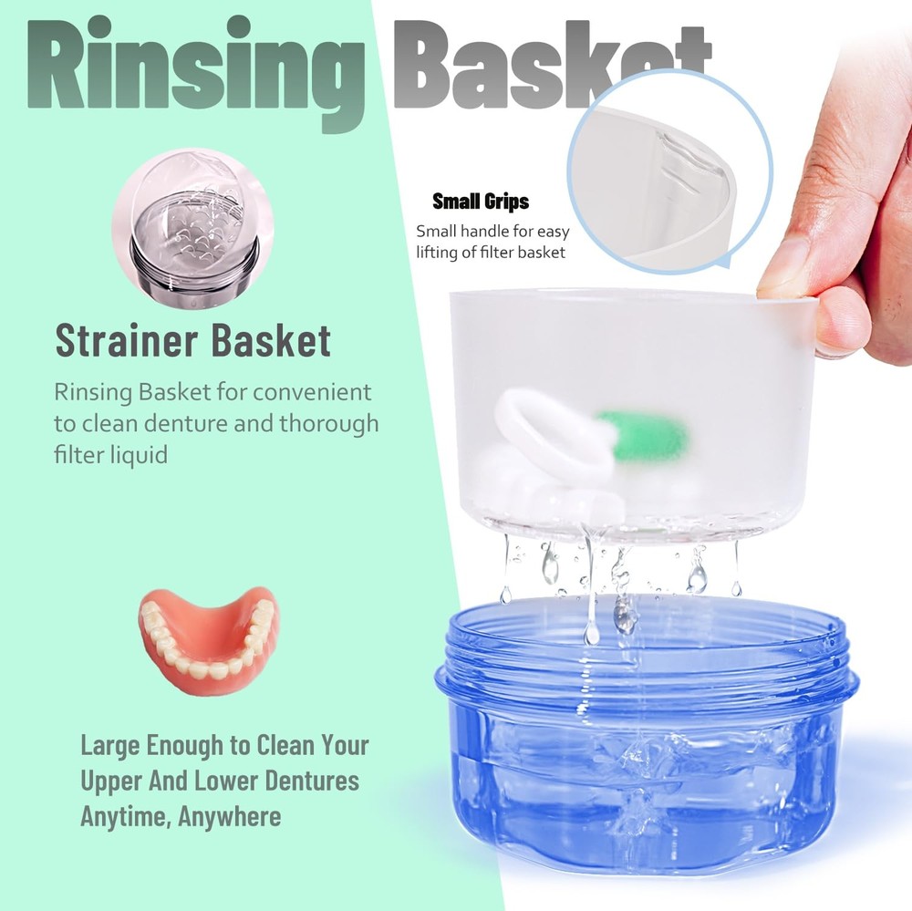 Leak Proof Portable Denture Bath Case Denture Cleaning Cup, False Teeth Holder M