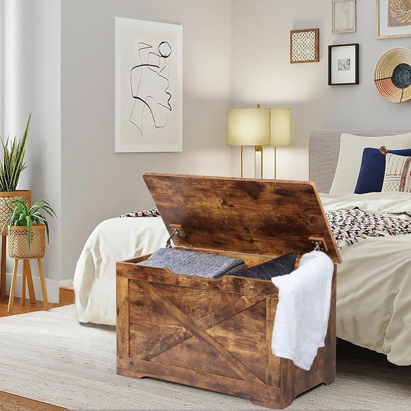 Multifunctional Storage Bench W/ Safety Hinges & Large Capacity Home Use