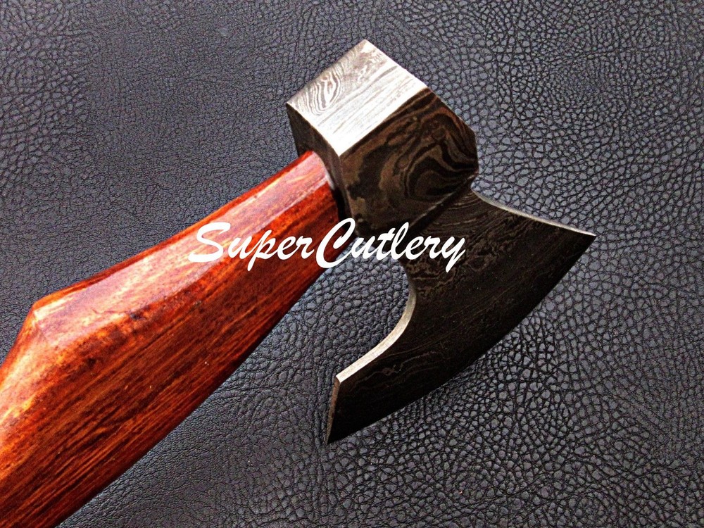 SUPER CUTLERY Custom Handmade Damascus AXE with Rose Wood Handle