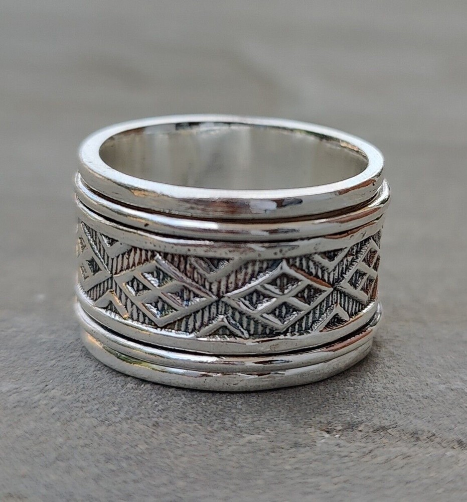 Solid 925 Sterling Silver Band & Spinner Statement Ring Handmade Ring All Size