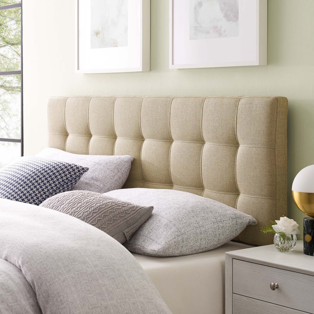 Modway Tufted Upholstered Fabric Square Full Size Headboard in Beige