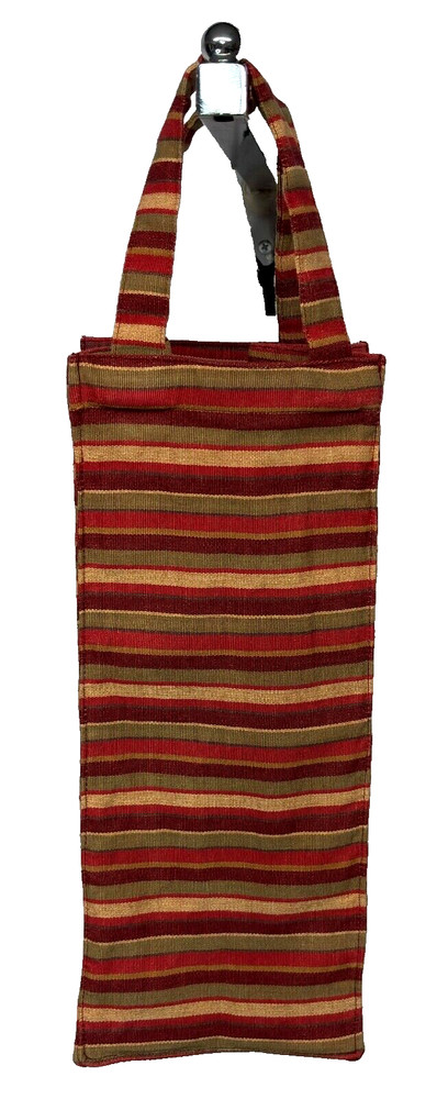 Tag-Canvas Cloth Wine Bottle Gift Bag Square Shaped Double Handle Red/Tan Stripe