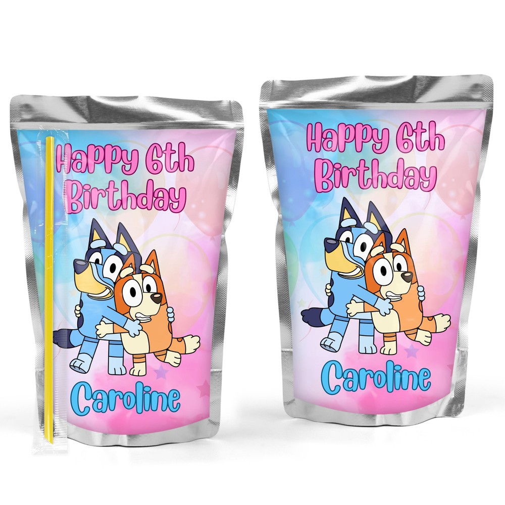 Bluey-Themed Birthday Drink Pouch Labels