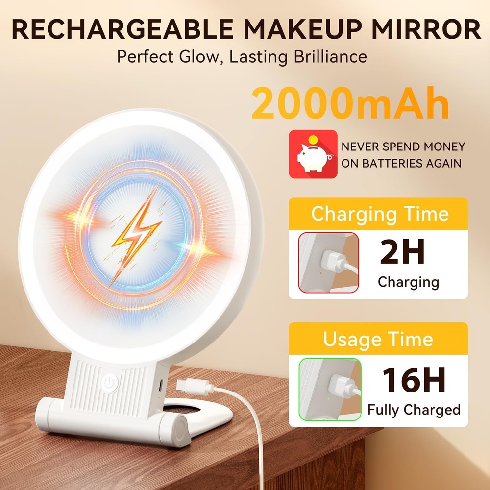 1X/30X Magnifying Mirror with Light, Double Sided Makeup Mirror with Adjustab...