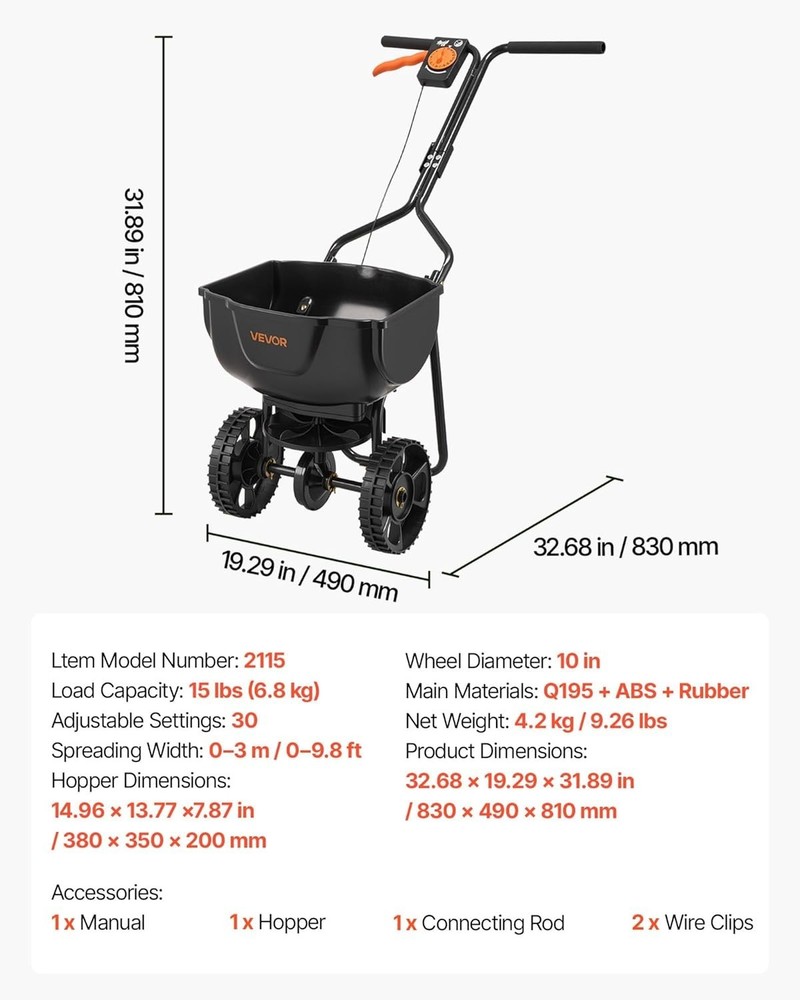Effortless Gardening with 9.8 ft Broadcast Spreader - Easy Assembly & Storage