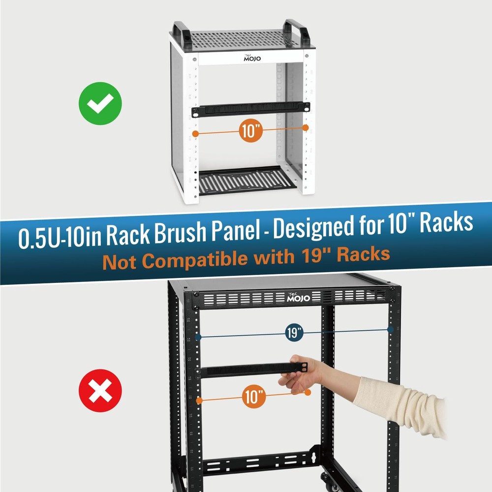 2 Pack 0.5U Cable Management Brush Panel 10 Inch Server Rack Organizer Black