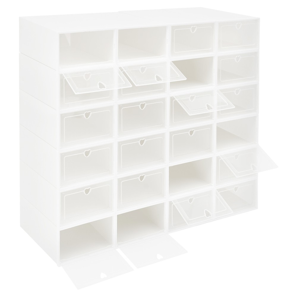 24pcs Shoe Storage Box Shoes Case Transparent Stackable Shoe Organizer Container