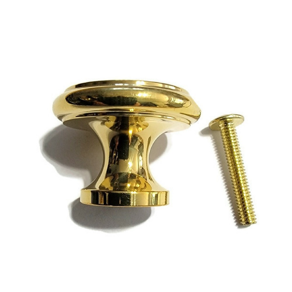 Polished Brass Cast Brass knob - 1 1/4" Solid Brass - Cabinet Knob