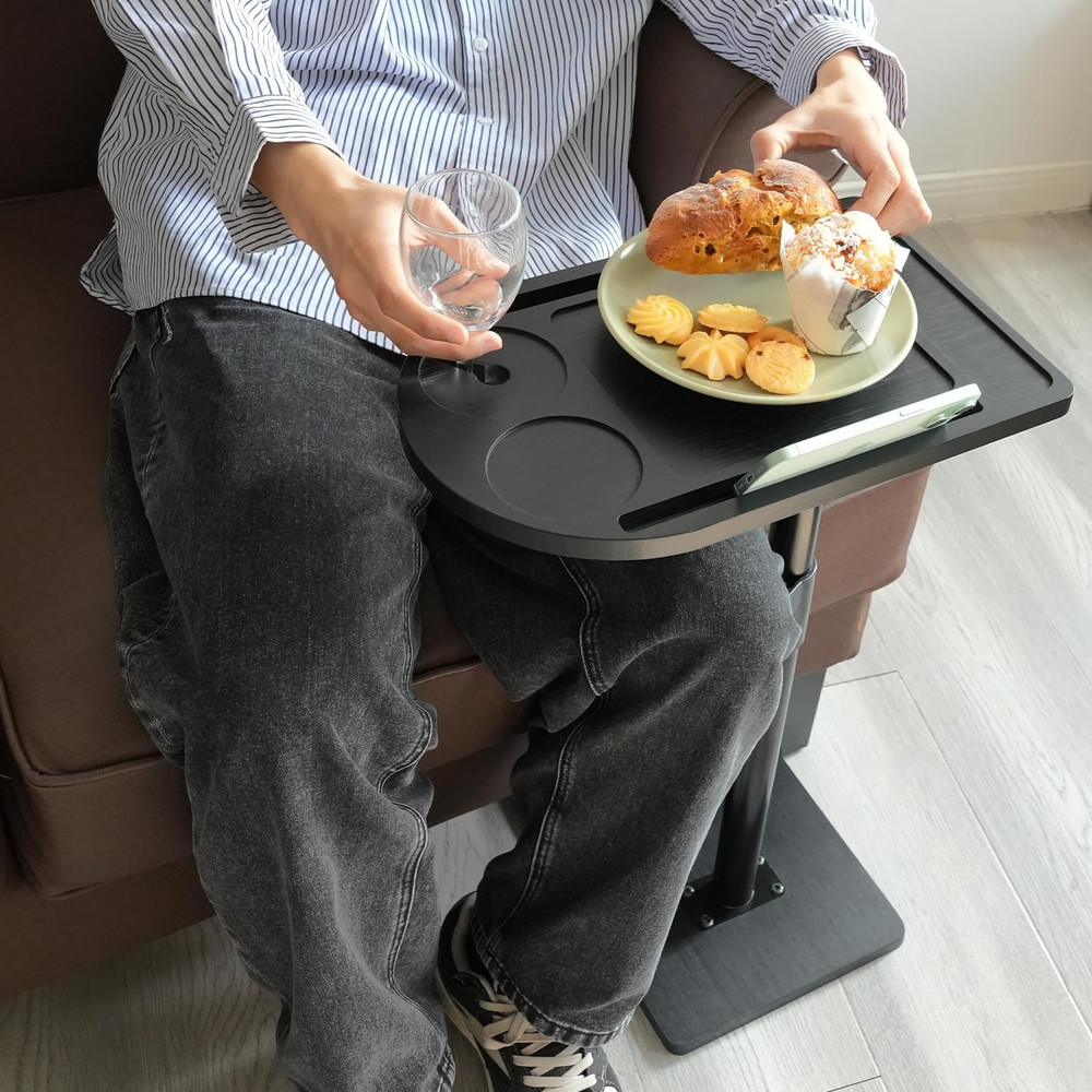 360° Rotatable Sofa Tray Table for Couch Arm - Height Adjustable End Table for B