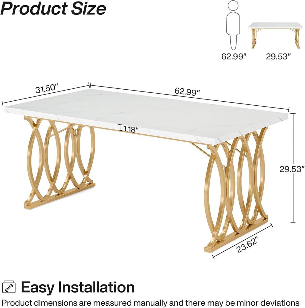 Tribesigns Modern Dining Table, 63" Large Kitchen Table for 4-6 People, Unique R