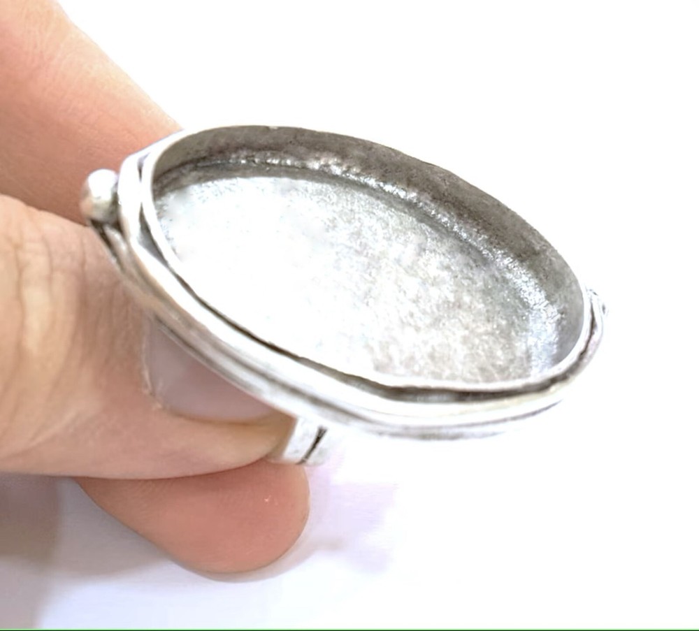 Oval Ring Blank Setting Base Bezel Cabochon Antique Silver Plated Brass G7083