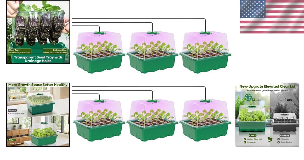 Elevated Seed Starter Kit with Adjustable Humidity Dome & Grow Light - 6 Pack