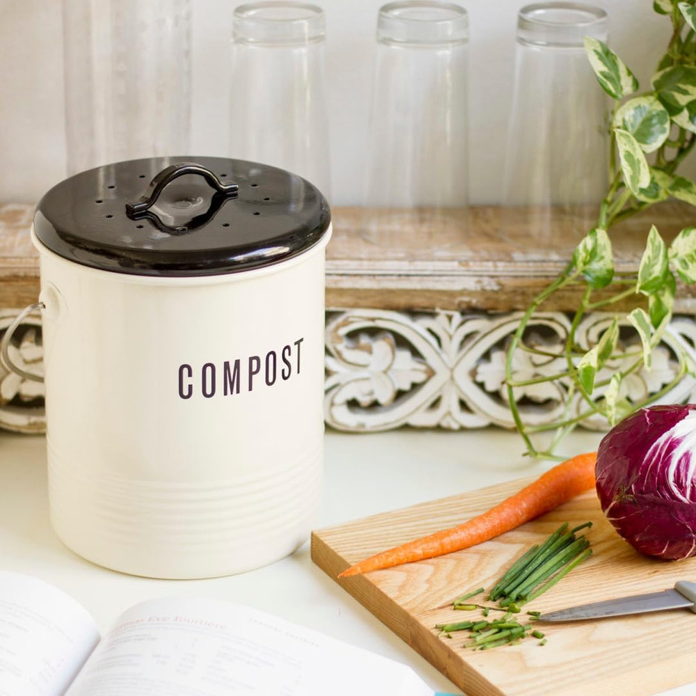 Vintage Compost Bin, Ivory
