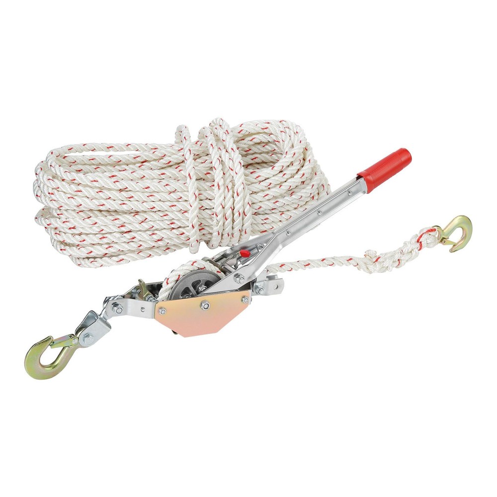 3/4 Ton Rope Puller w/ 100ft 0.6" Polyester Rope & Dual Hooks