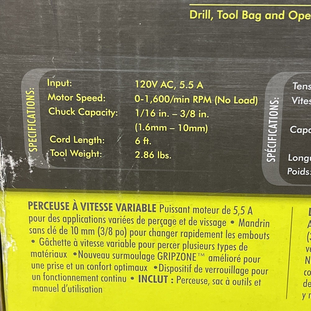 Ryobi D43K Variable Speed 3/8" Compact Drill/Driver Keyless Chuck w/ Tool Bag