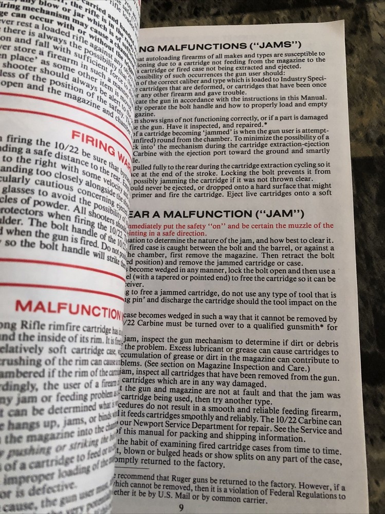 instruction manual for Ruger model 1022 carbine