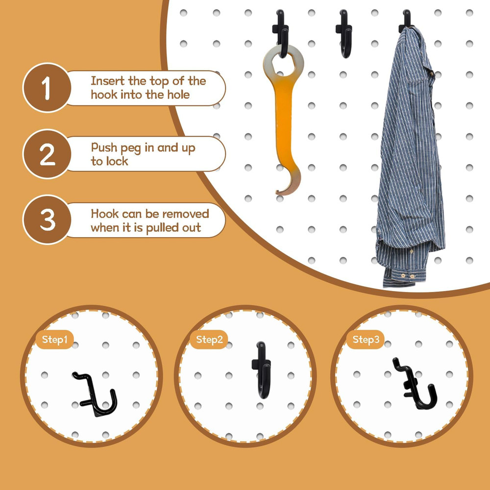 50PCS Pegboard Hooks Plastic Peg Board J Hooks for Hanging Black Pegboard Hooks