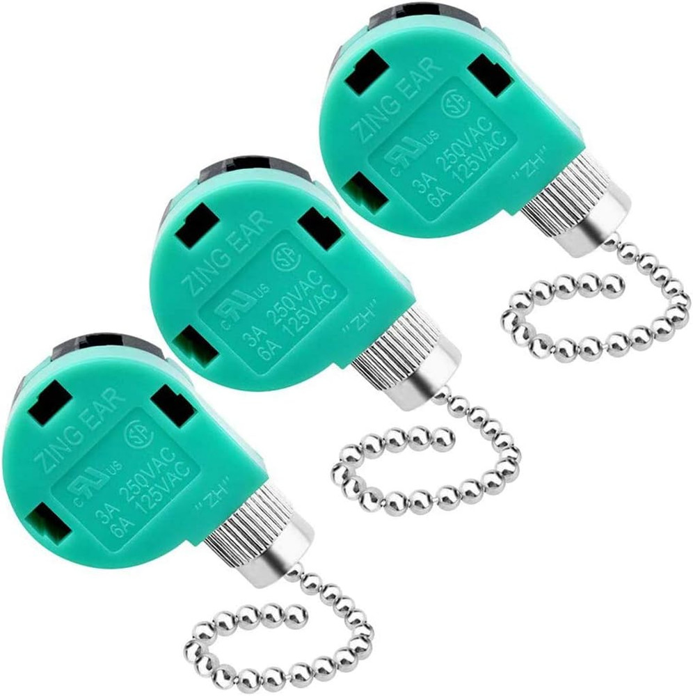 3 Pack Ceiling Fan Switch 3 Speed 4 Wire Zing Ear ZE-268S6 Fan Pull Chain Switch