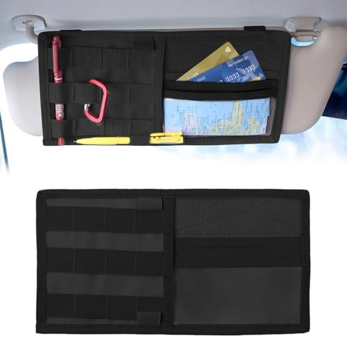 Car Sun Visor Organizer with Molle Panel, Tactical Visor Organizer Black