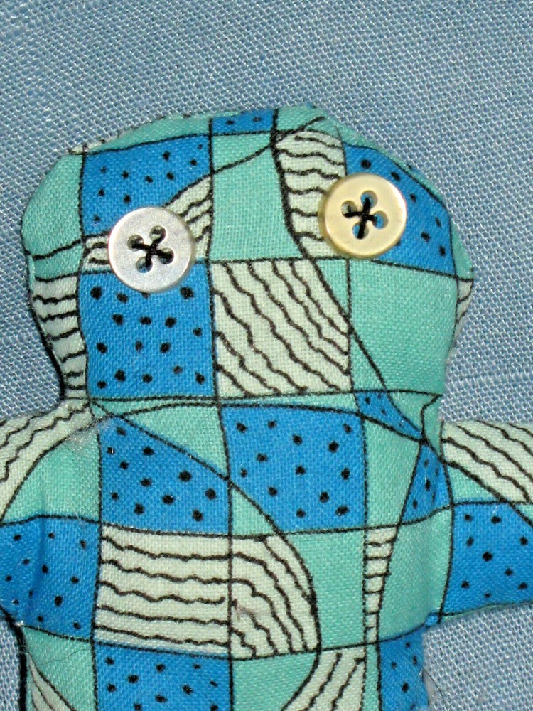 POCKET POPPET-VOODOO DOLL-HANDMADE- 4 1/2" - Blue